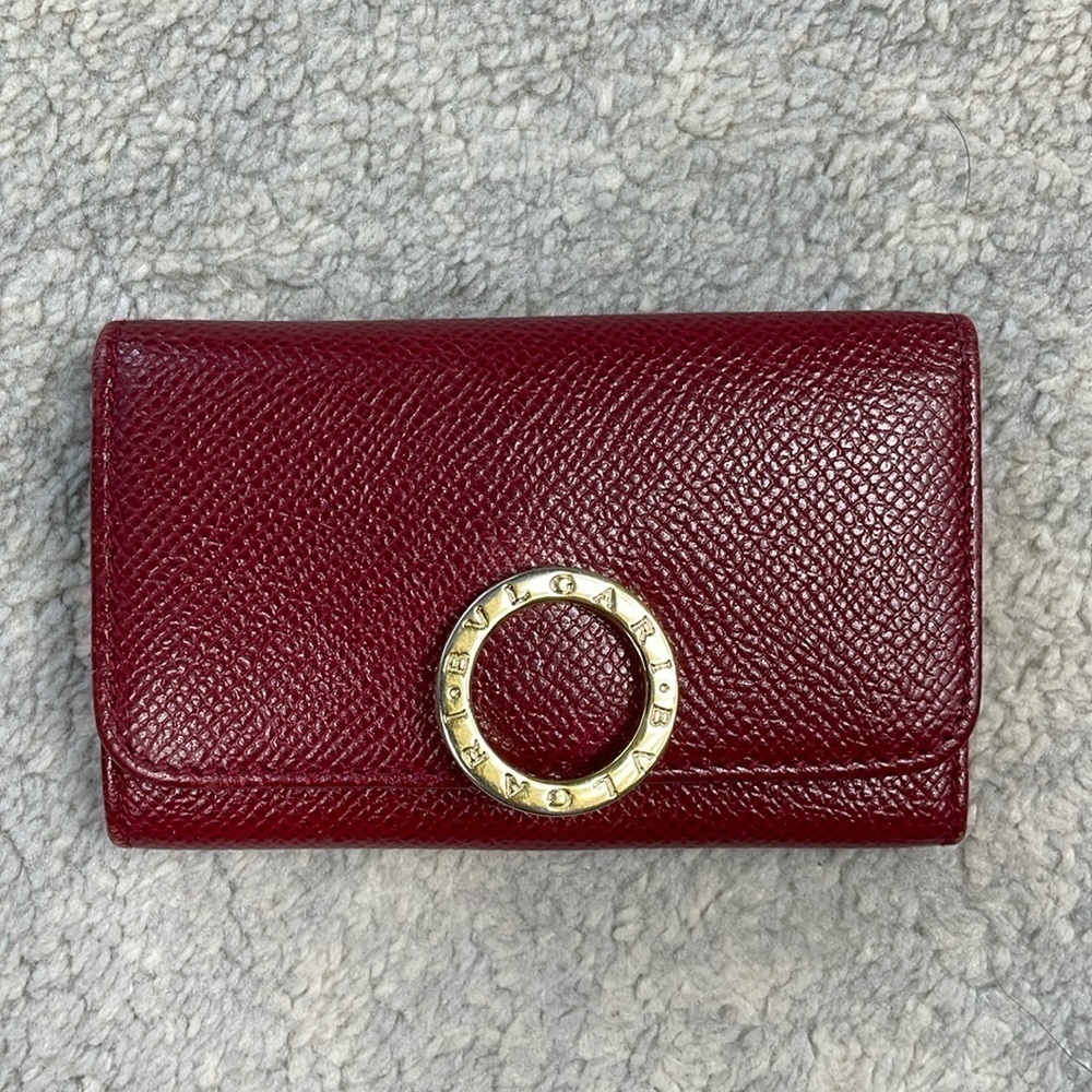 Bvlgari Red Pebbled Leather Compact Key Holder Designer Luxury
